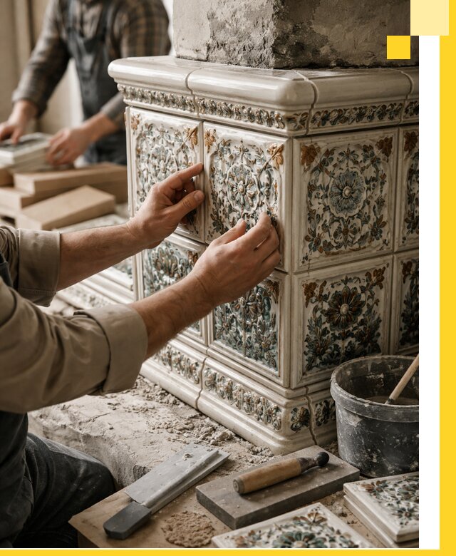 Изразцовые камины под ключ в Щекине: проект и монтаж