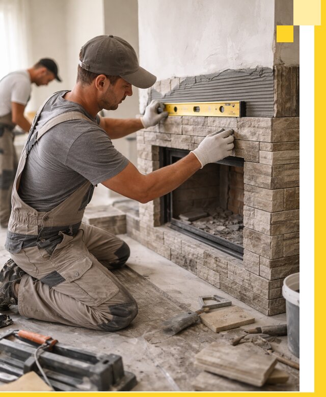 Облицовка каминов в Щекине, монтаж и отделка натуральным камнем