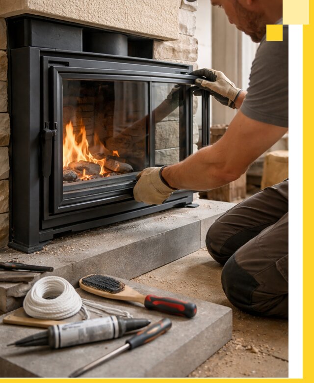 Производство, монтаж и доставка каминов со стеклом в Щекине