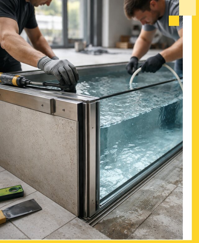 Проектирование и монтаж стеклянных бассейнов в Щекине