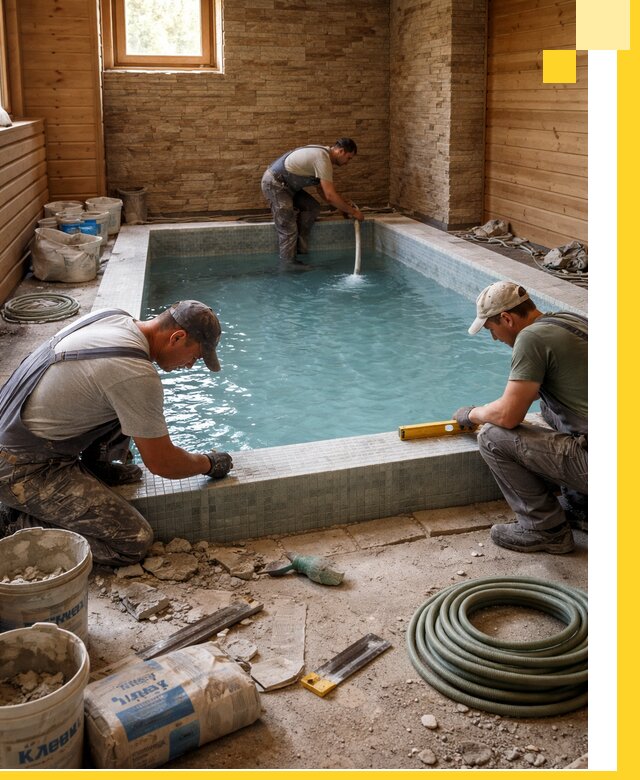 Проектирование и строительство бассейнов для бани в Щекине