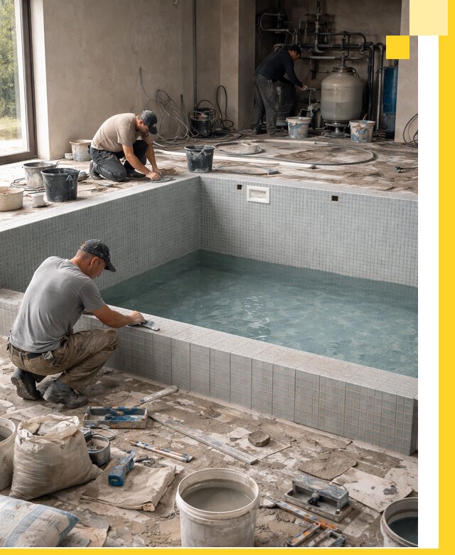 Строительство и монтаж бассейнов в помещении в Щекине