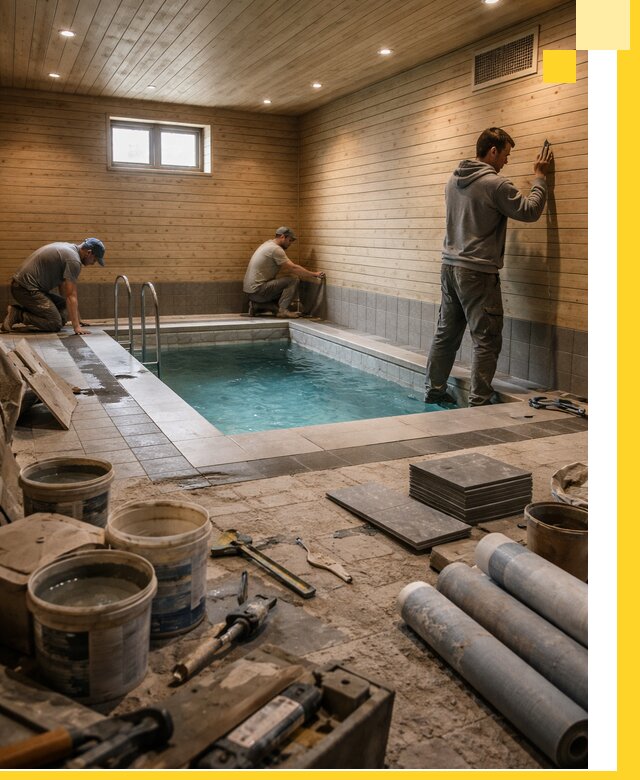 Строительство бани с бассейном и сауной под ключ в Щекине