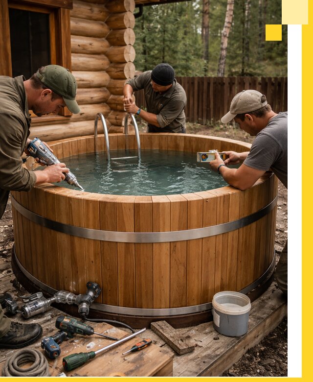 Строительство бань с купелью под ключ и отделкой в Щекине