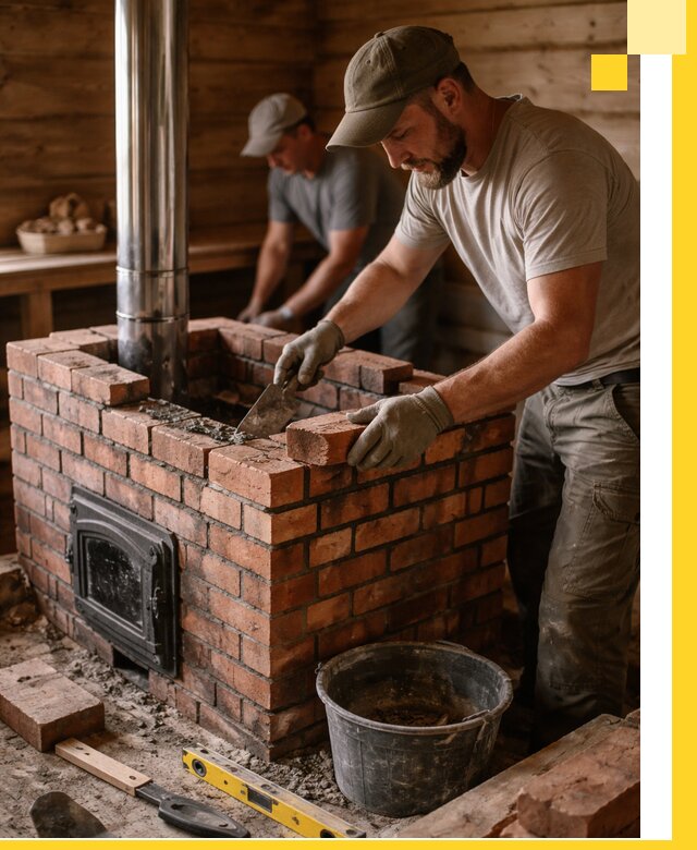 Кирпичные печи для бани под ключ в Щекине, проект и монтаж