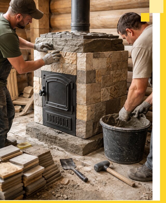 Облицовка банной печи под ключ в Щекине: камень и плитка