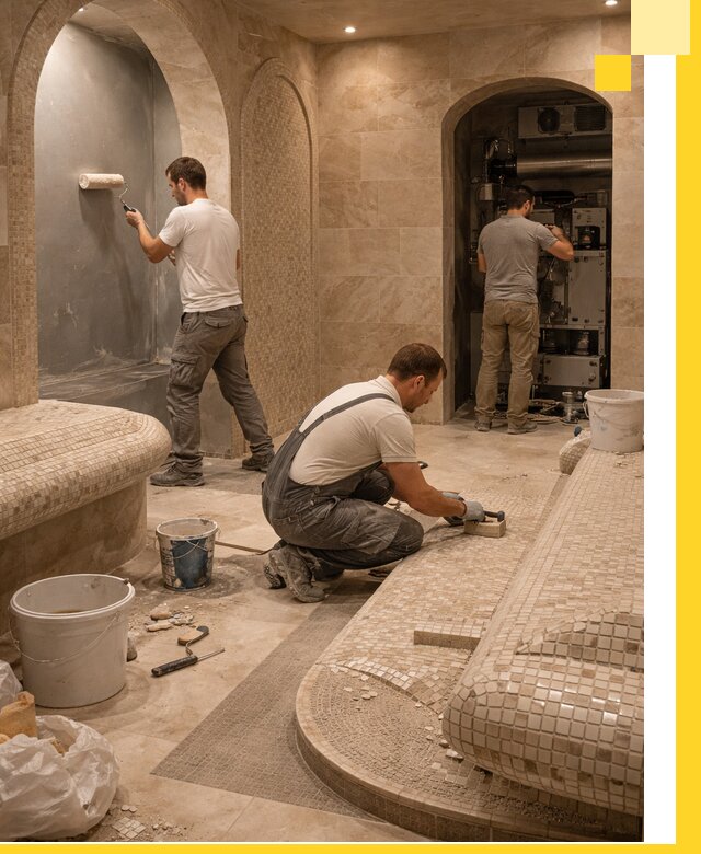 Строительство бани с хамамом и бассейном под ключ в Щекине