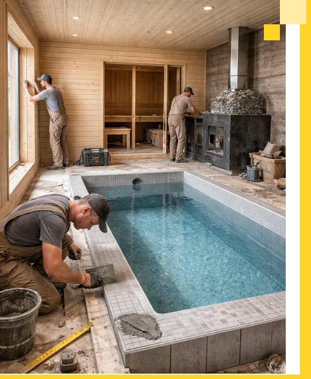 Проект бани с бассейном и сауной в Щекине под ключ