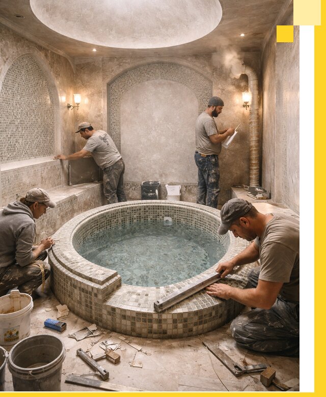 Профессиональное строительство хамама с бассейном в Щекине под ключ