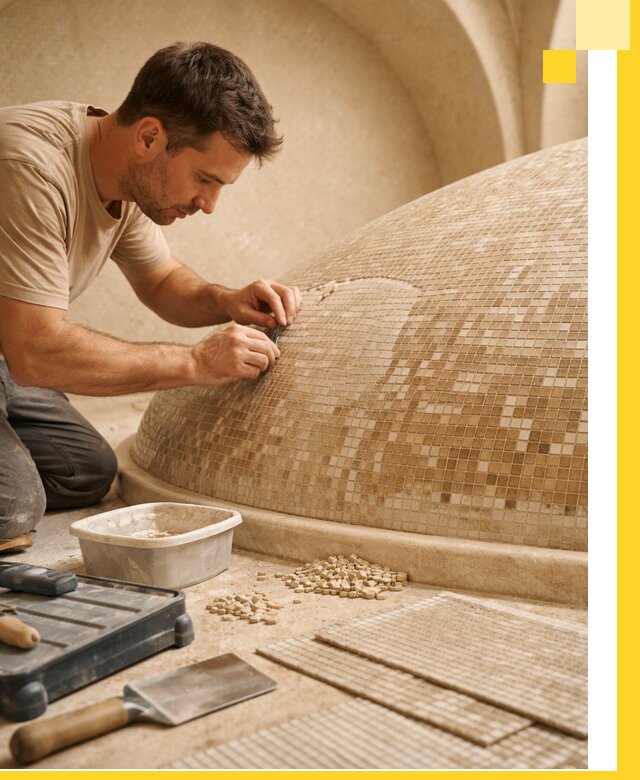 Профессиональная укладка мозаики для хамама под ключ в Щекине