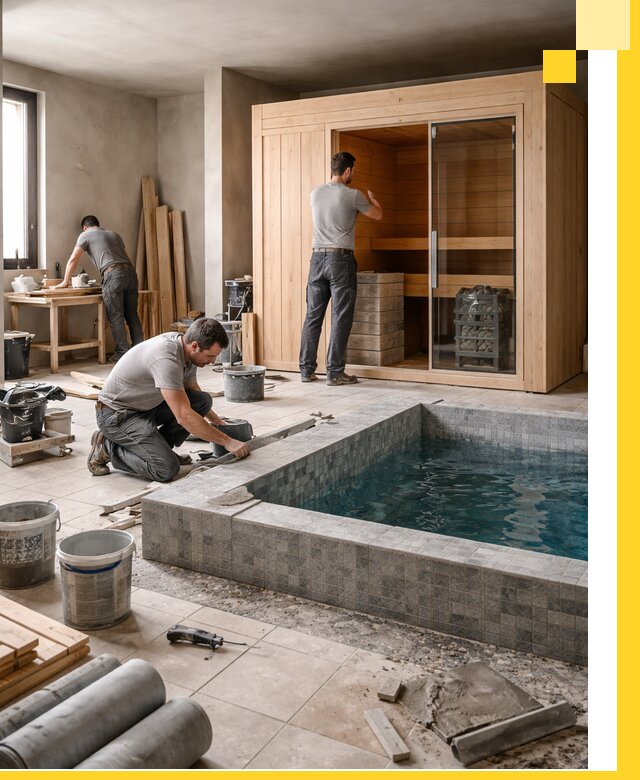 SPA зоны под ключ с бассейном сауной и печью в Щекине